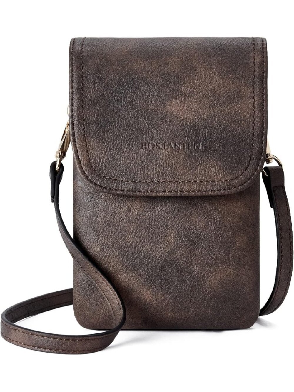 BOSTANTEN Women's Bag Brown Vegan Leather Crossbody Cell Phone Bag Wallet Purses